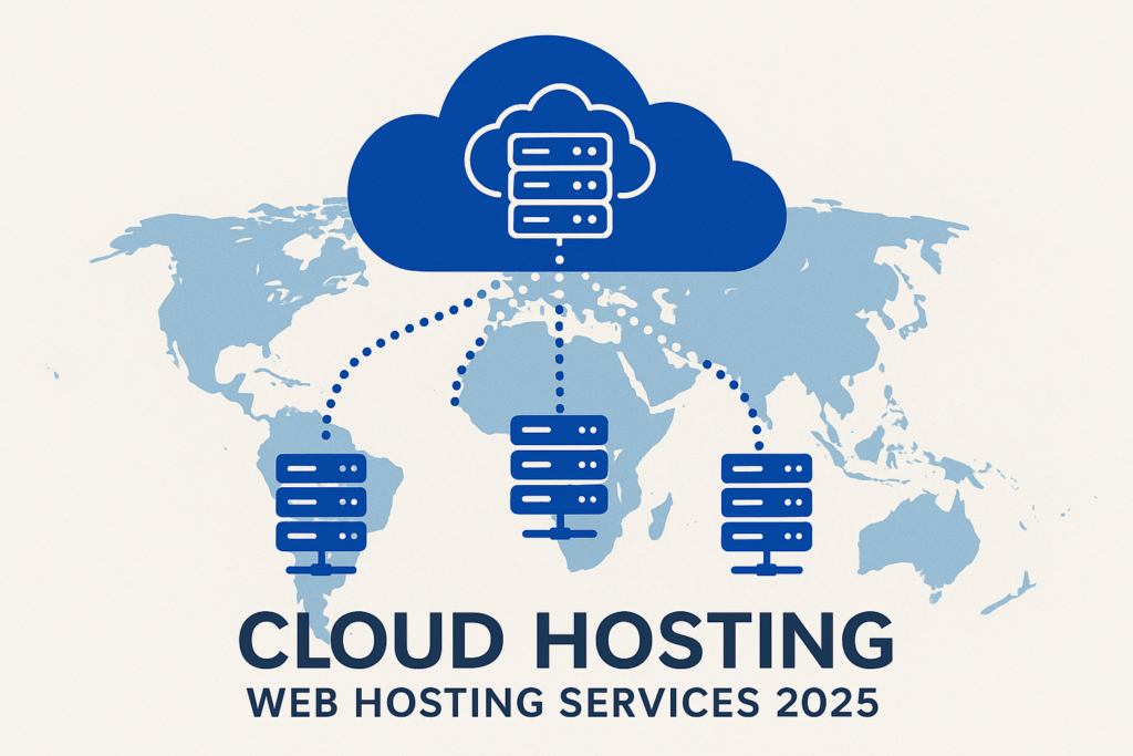 Cloud hosting with server icons for web hosting services